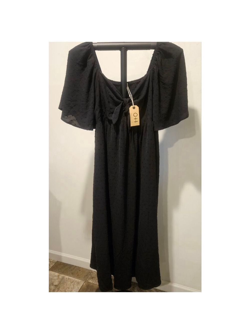 Women's NWT Ott Swiss Dot Maternity Midi Dress Front Tie Size L Black